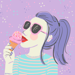 Cabelo roxo e sorvete de morango