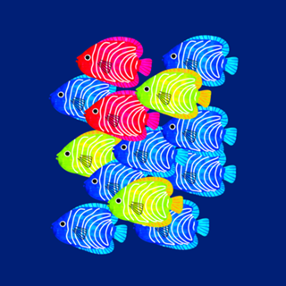 Abstrato Peixes Coloridos - fundo azul