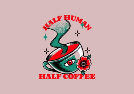 Half Human Half Coffee Cup Of Coffee