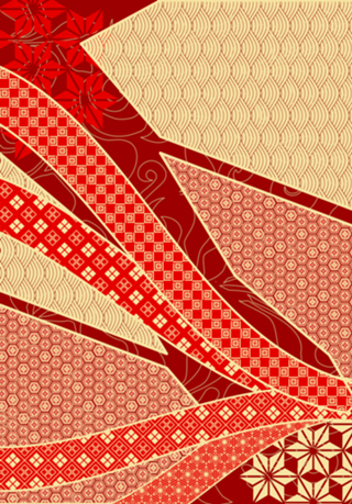 Estampa Kimono Laços Dourado e Vermelho