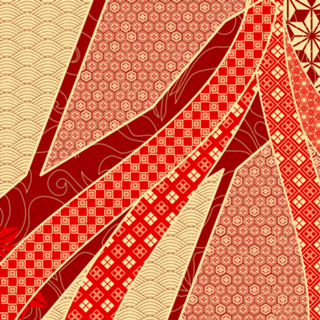 Estampa Kimono Laços Dourado e Vermelho