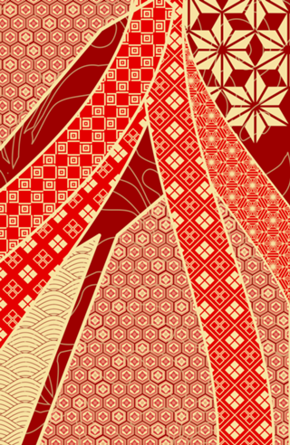 Estampa Kimono Laços Dourado e Vermelho