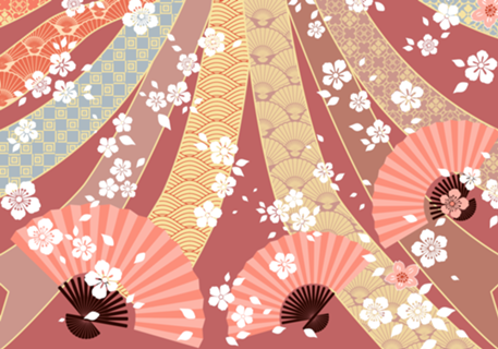 Padrão Floral com Laços e Leque Oriental