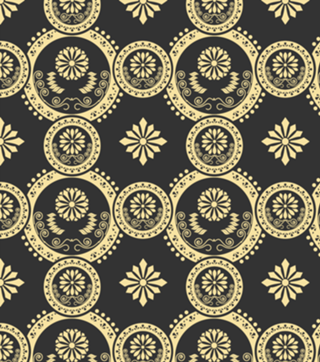 Estampa Geometrico Floral Preto e Dourado