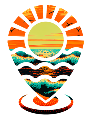 Pôr do Sol Neon na Praia - Estilo Pop Art Rio