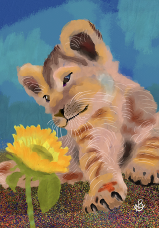 Lion and sunflower