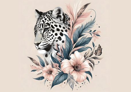 Onça e flores