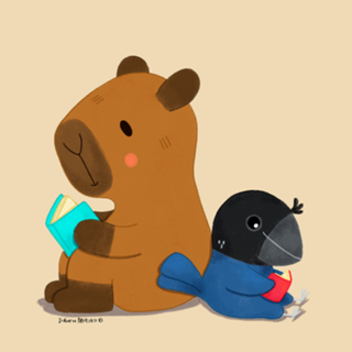 Capivara e Gralha Azul lendo livros