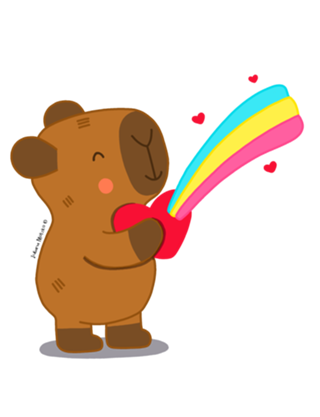 Capivara com coração e arco íris