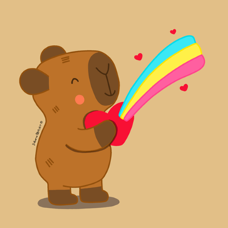 Capivara com coração e arco íris