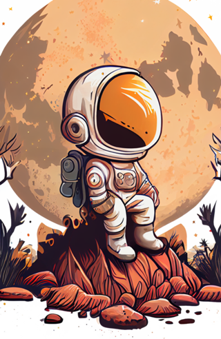 Stronaut is standing in front of the moon