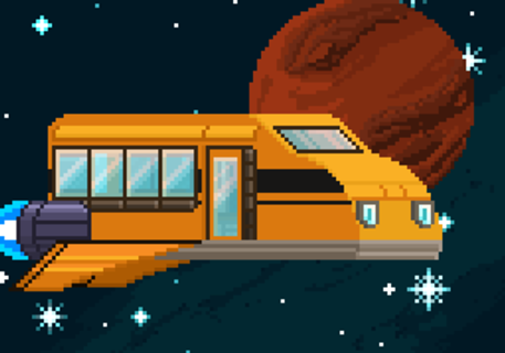 Pixel art Ônibus escolar espacial