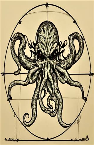 Cthulhu em Leonardo Da Vinci Vitruvian Man