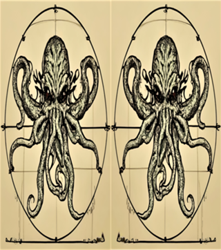Cthulhu em Leonardo Da Vinci Vitruvian Man