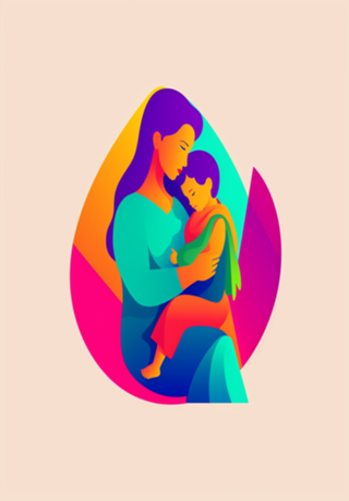 Mother holding child on her lap