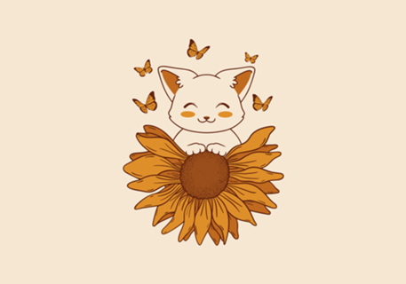 Kitten, Sunflowers and Butterflies