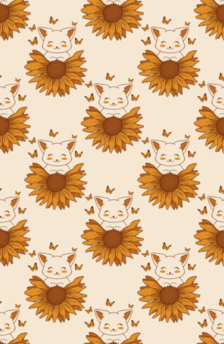 Kitten, Sunflowers and Butterflies