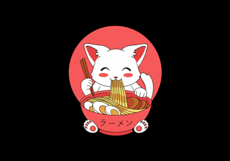 Kawaii Cat Eating Ramen