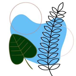 Folhagem preta e verde e tons claros azul rosa