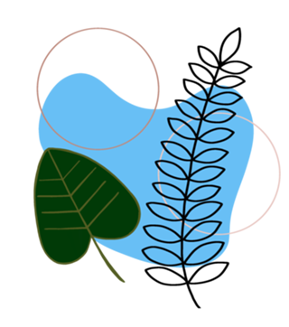 Folhagem preta e verde e tons claros azul rosa