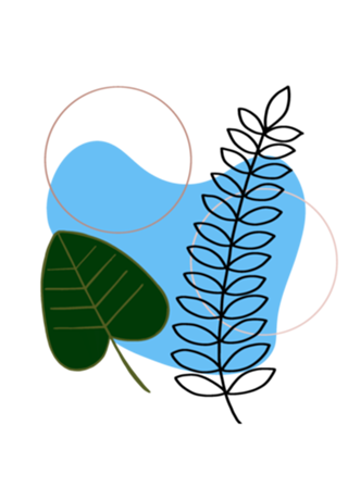 Folhagem preta e verde e tons claros azul rosa