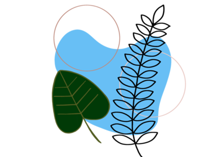 Folhagem preta e verde e tons claros azul rosa