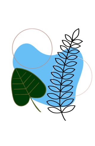 Folhagem preta e verde e tons claros azul rosa