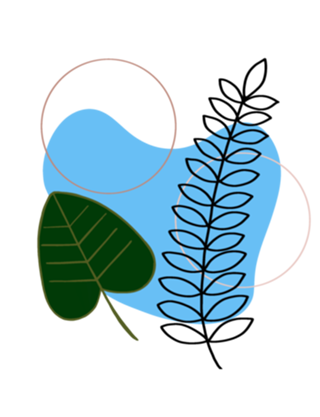 Folhagem preta e verde e tons claros azul rosa