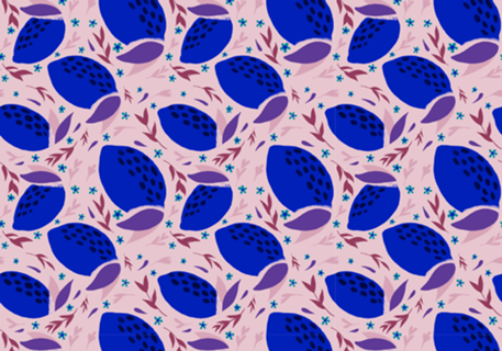 Padrão Cítrico Tropical Limões Azul e Roxo