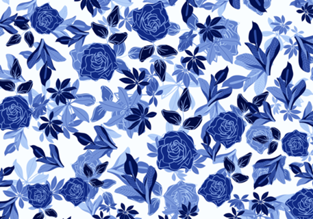 Serena Blue - Estampa Floral Azul e Branco