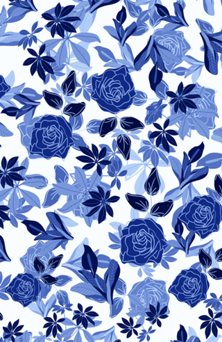 Serena Blue - Estampa Floral Azul e Branco