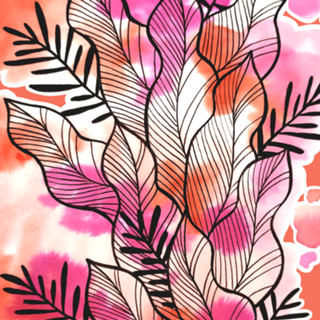 Folhagem Ben Aquarela Vermelha e Rosa