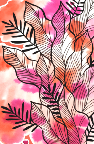 Folhagem Ben Aquarela Vermelha e Rosa