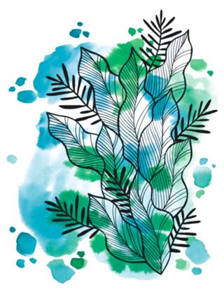 Folhagem Ben Aquarela Azul e Verde 2