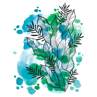 Folhagem Ben Aquarela Azul e Verde 2