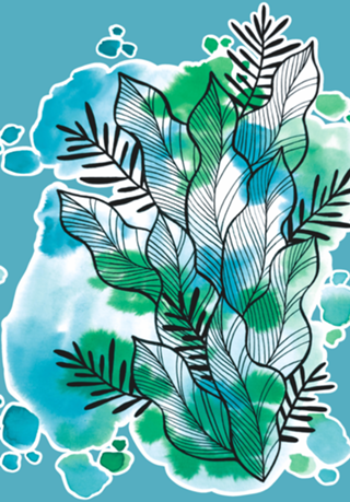 Folhagem Ben Aquarela Azul e Verde 2