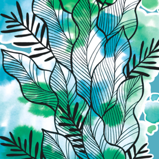 Folhagem Ben Aquarela Azul e Verde 2