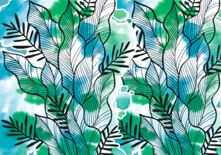Folhagem Ben Aquarela Azul e Verde 2