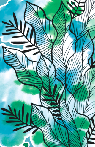 Folhagem Ben Aquarela Azul e Verde 2