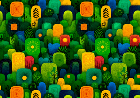 Floresta Colorida com Árvores Geométricas