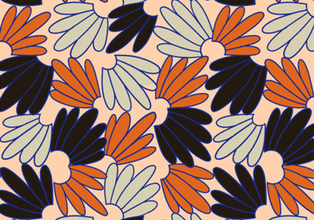 Floral Azul, Laranja e Preto Zentangle