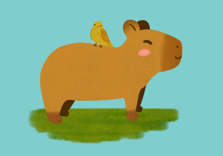Capivara e passarinho