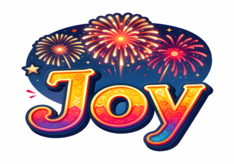 Fogos de artifício vibrantes e a palavra “Joy”