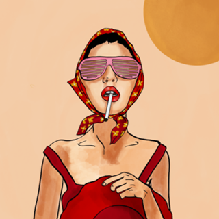 Menina retrô de verão em vermelho