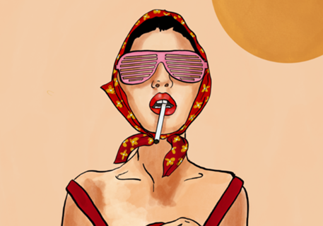 Menina retrô de verão em vermelho