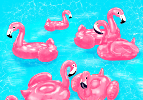 Piscina com Flamingo – Vibes Tropicais de Verão
