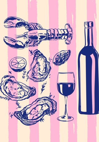 Frutos do Mar e Vinho – Listras Retrô Rosa