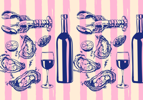 Frutos do Mar e Vinho – Listras Retrô Rosa