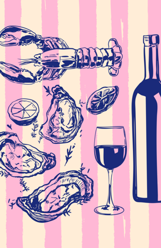 Frutos do Mar e Vinho – Listras Retrô Rosa