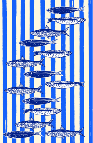Sardinhas Nadando nas Listras Azuis Náuticas